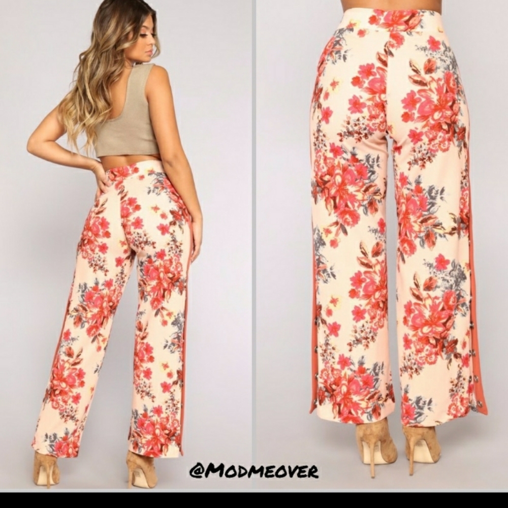 NEW Floral High Rise Side Snap Wide Leg Pants